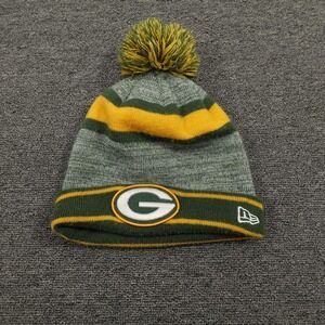 Green Bay Packers Hat Beanie Mens Green Yellow NFL Football Pom Knit New Era